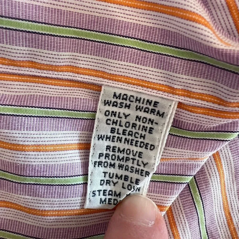 Polo Ralph Lauren Men's Shirt Long Sleeve Pink Green Orange Striped Size‎ L